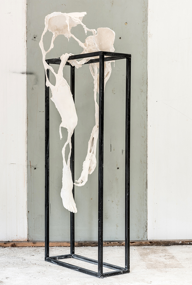 Pieta; plaster, steel