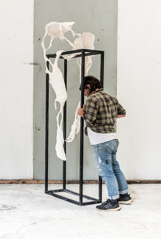 Pieta; plaster, steel